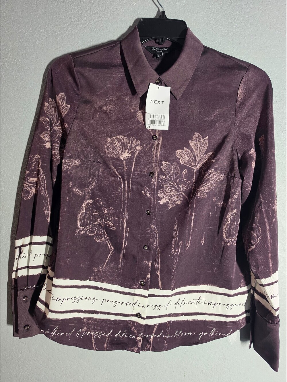 Next The Printed Shirt Purple Floral Button-Up Blouse Size UK 8 / US 4